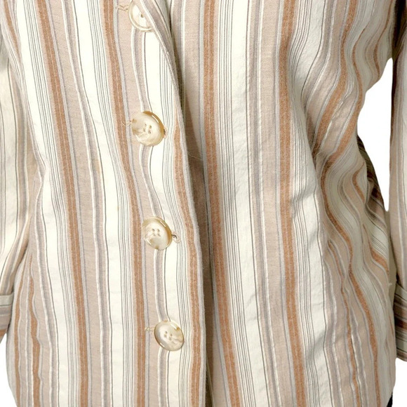 Dressbarn Womens Striped Linen Lightweight Lined Blazer Size Large Cream - Picture 16 of 16